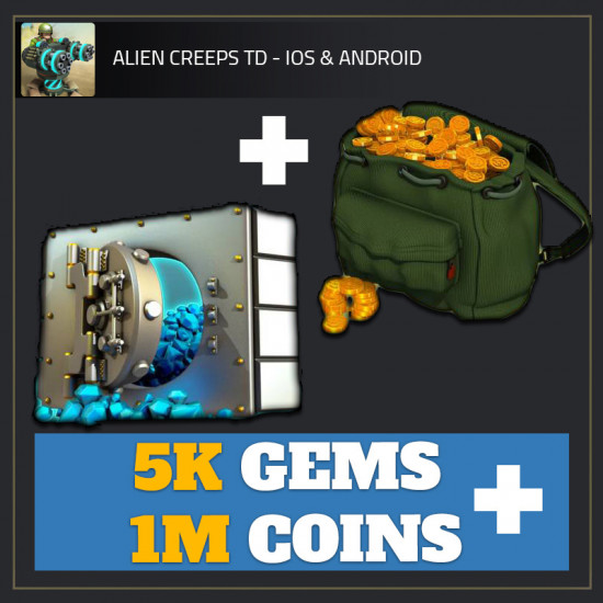 5K Gems + 1M Coins — Alien Creeps TD