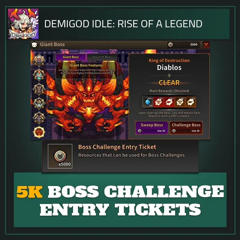 5K Boss Challenge Entry Tickets — Demigod Idle
