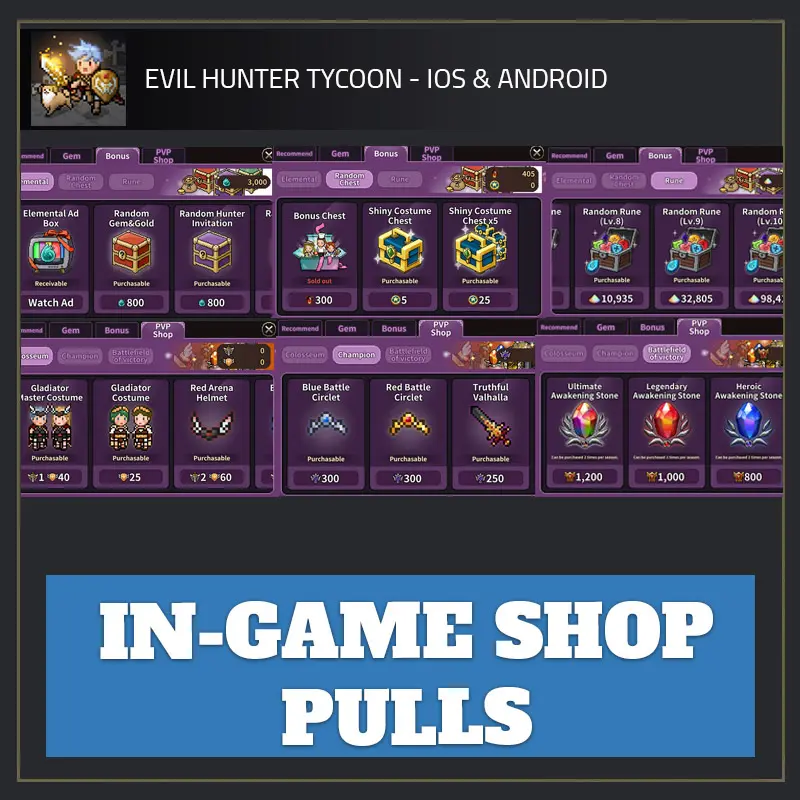 In-Game Shop Pulls — Evil Hunter Tycoon