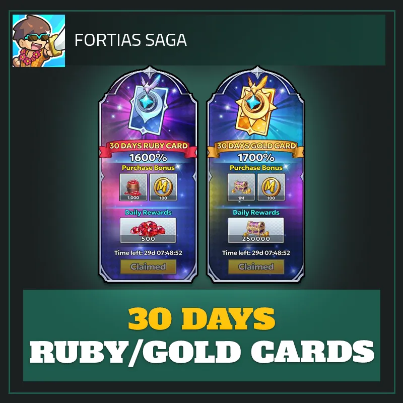 30 Days Ruby/Gold Cards — Fortias Saga-Fortias Saga: Idle RPG
