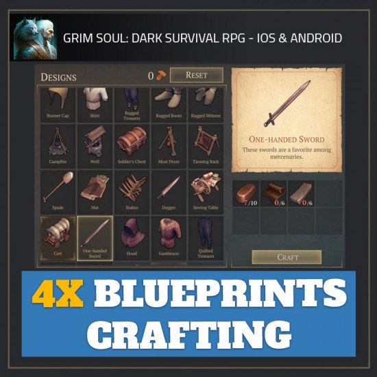 4x Blueprints Crafting (No LVL Requirements) — Grim Soul: Dark Survival RPG android cheat