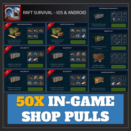 50x IN-GAME SHOP PULLS — Raft Survival