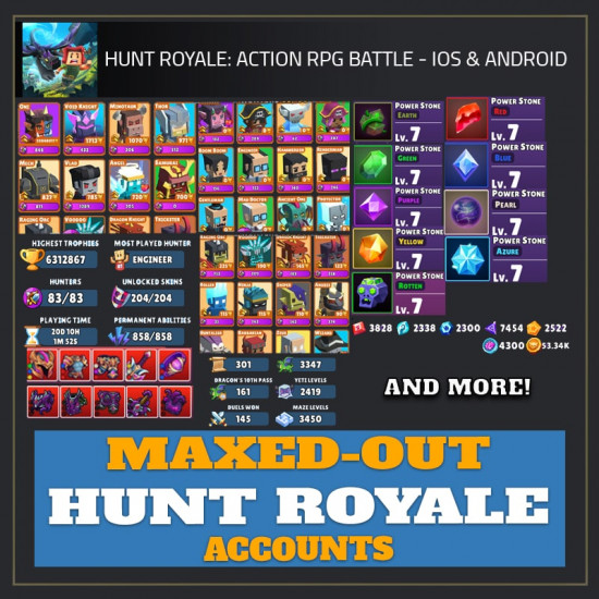 Hunt Royale Maxed Accounts — (Champion's Quest Gear, All Hunters, Power Stones) - iOS & Android android cheat