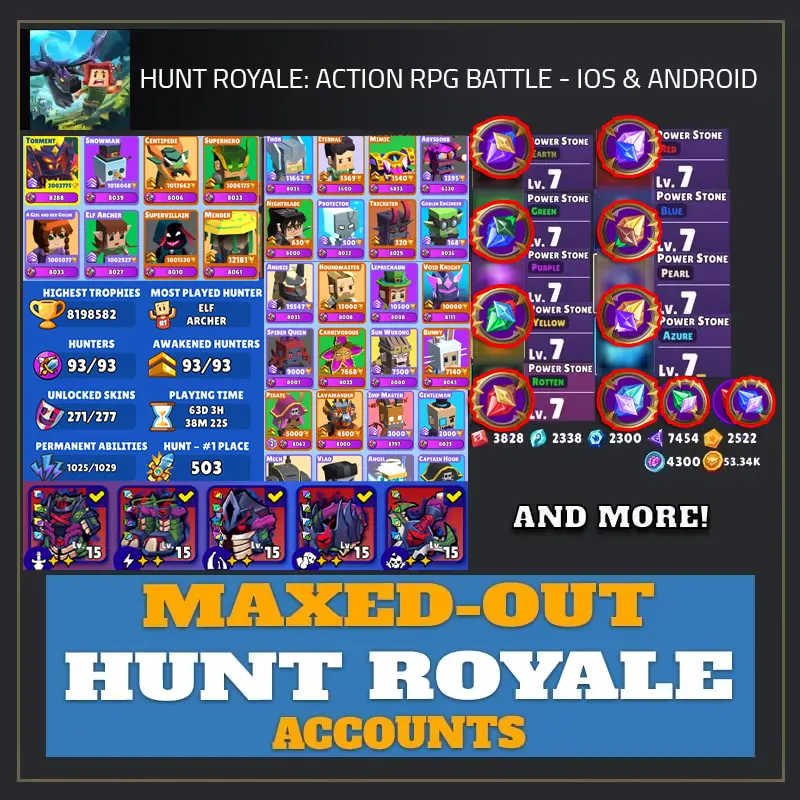 Hunt Royale Maxed Accounts — (Titan's Gear, All Hunters, Power Stones)-Hunt Royale