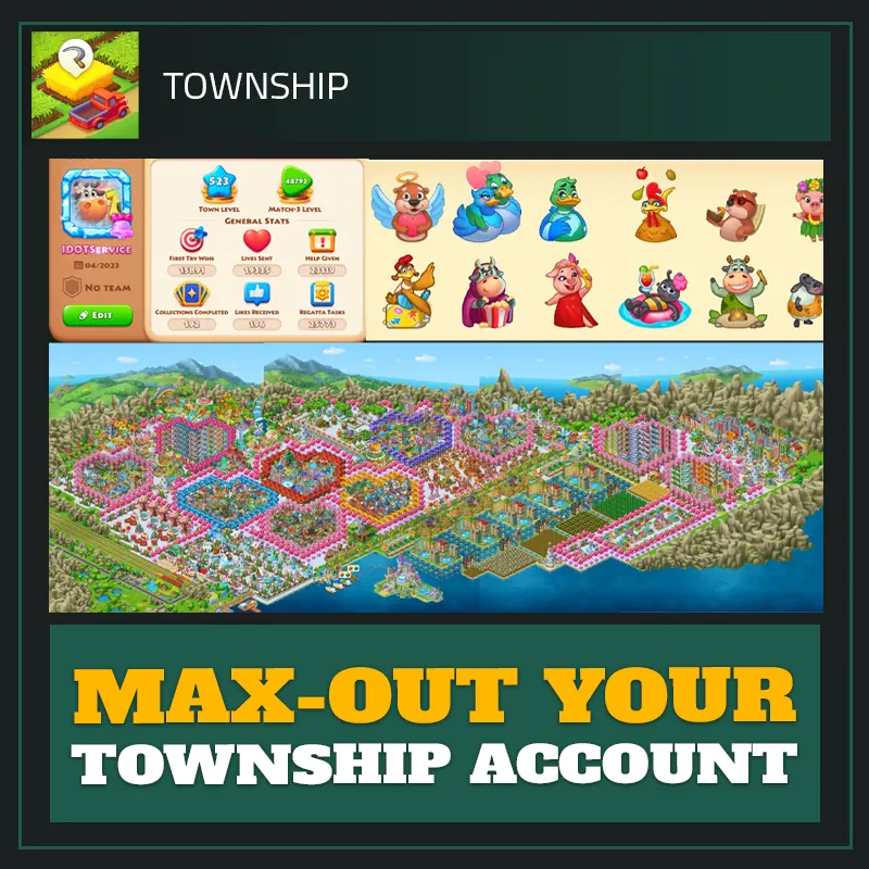 Township Maxed-out Account — (Layout, All Skins, Unlocked Lands, Stats)